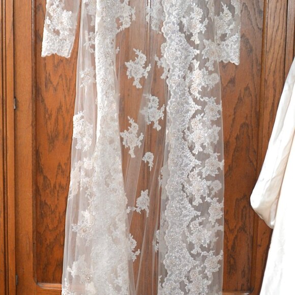 2 piece Vintage Oleg Cassini Collection Ivory Wedding Dress Lace Beaded Jacket 4 - Picture 10 of 16